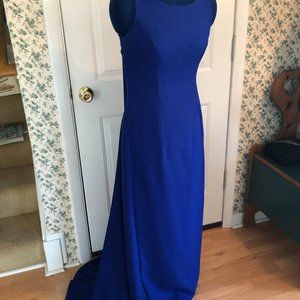 Custom Made Royal Blue Gown with Cowl Back Neckline and Train